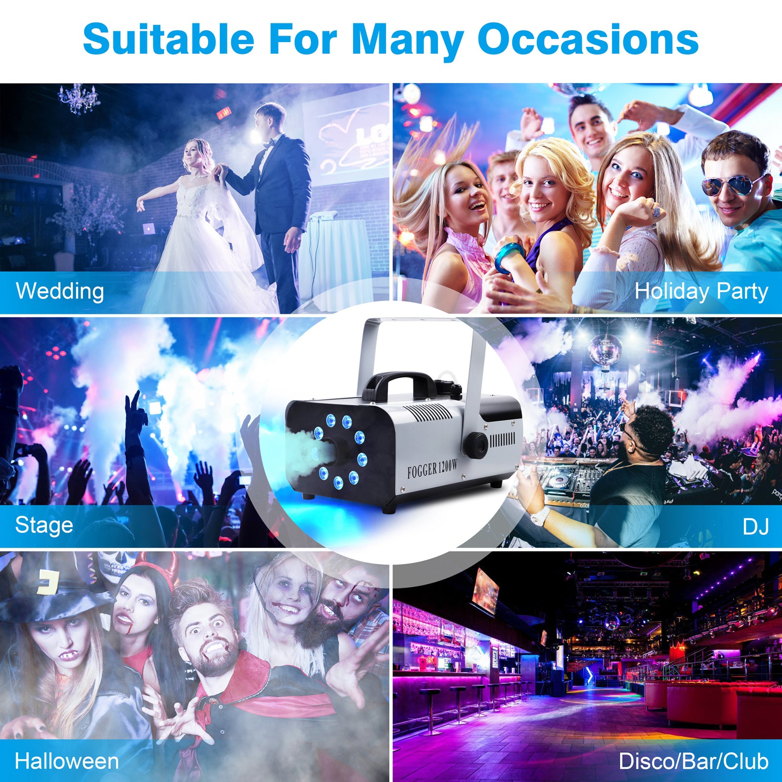 3PCS 1200W Fog Machine Remote RGB 3in1 LED Colorful Spray Equipment Smoke Machine