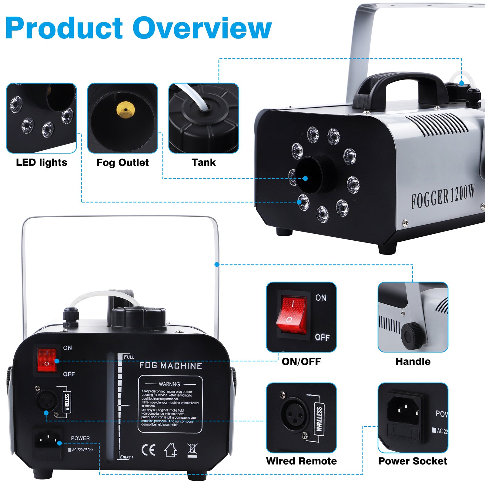 3PCS 1200W Fog Machine Remote RGB 3in1 LED Colorful Spray Equipment Smoke Machine