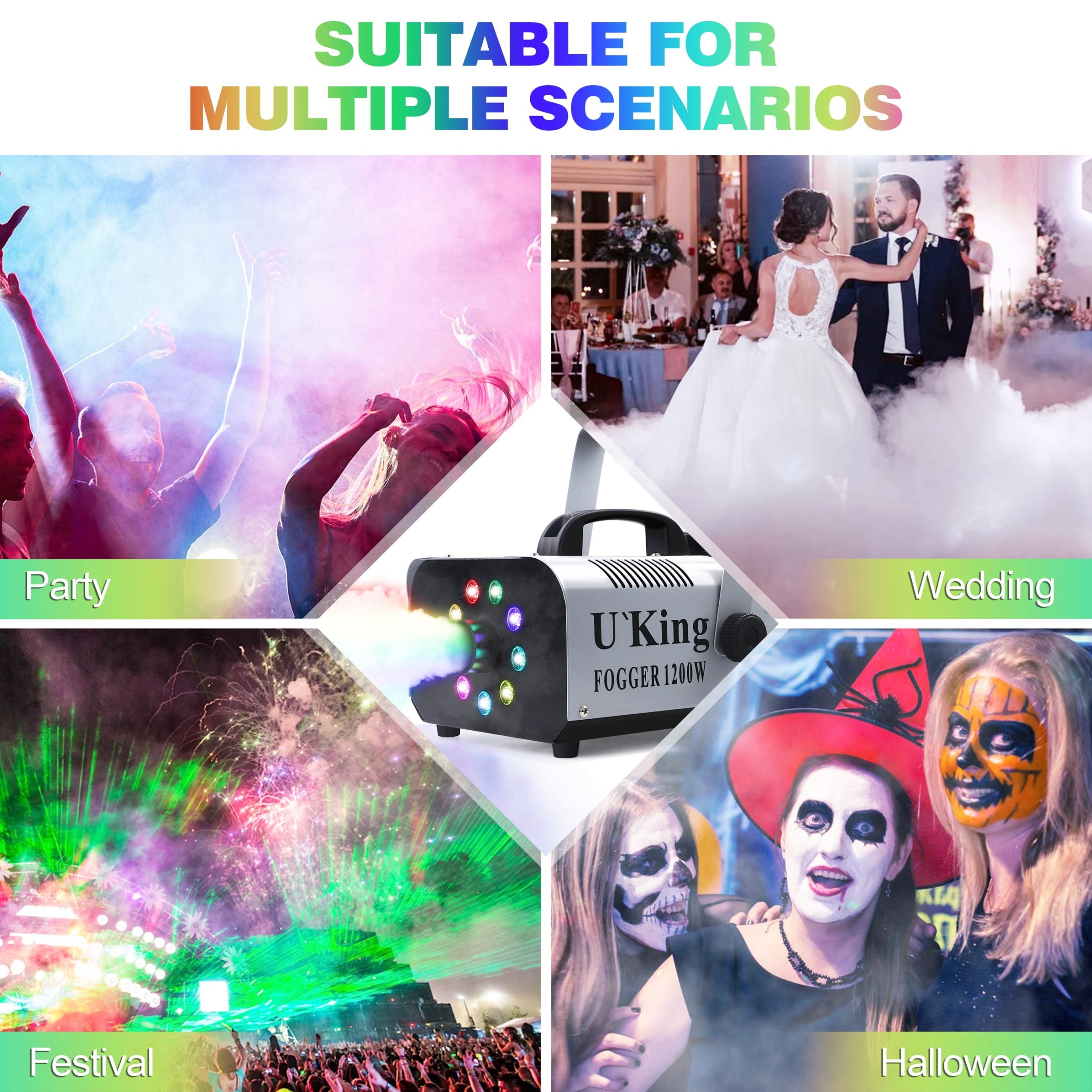 3PCS 1200W Fog Machine Remote RGB 3in1 LED Colorful Spray Equipment Smoke Machine