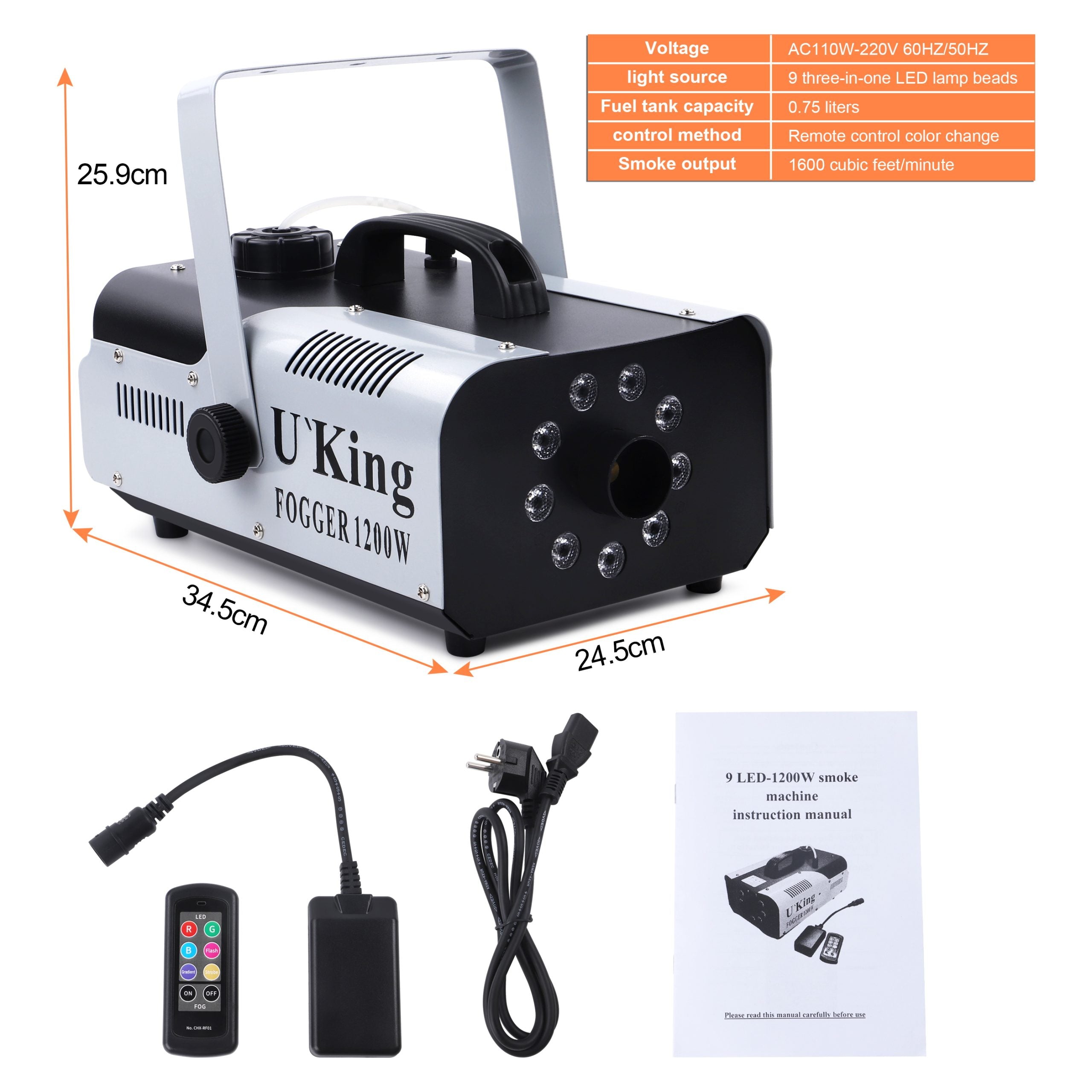 3PCS 1200W Fog Machine Remote RGB 3in1 LED Colorful Spray Equipment Smoke Machine