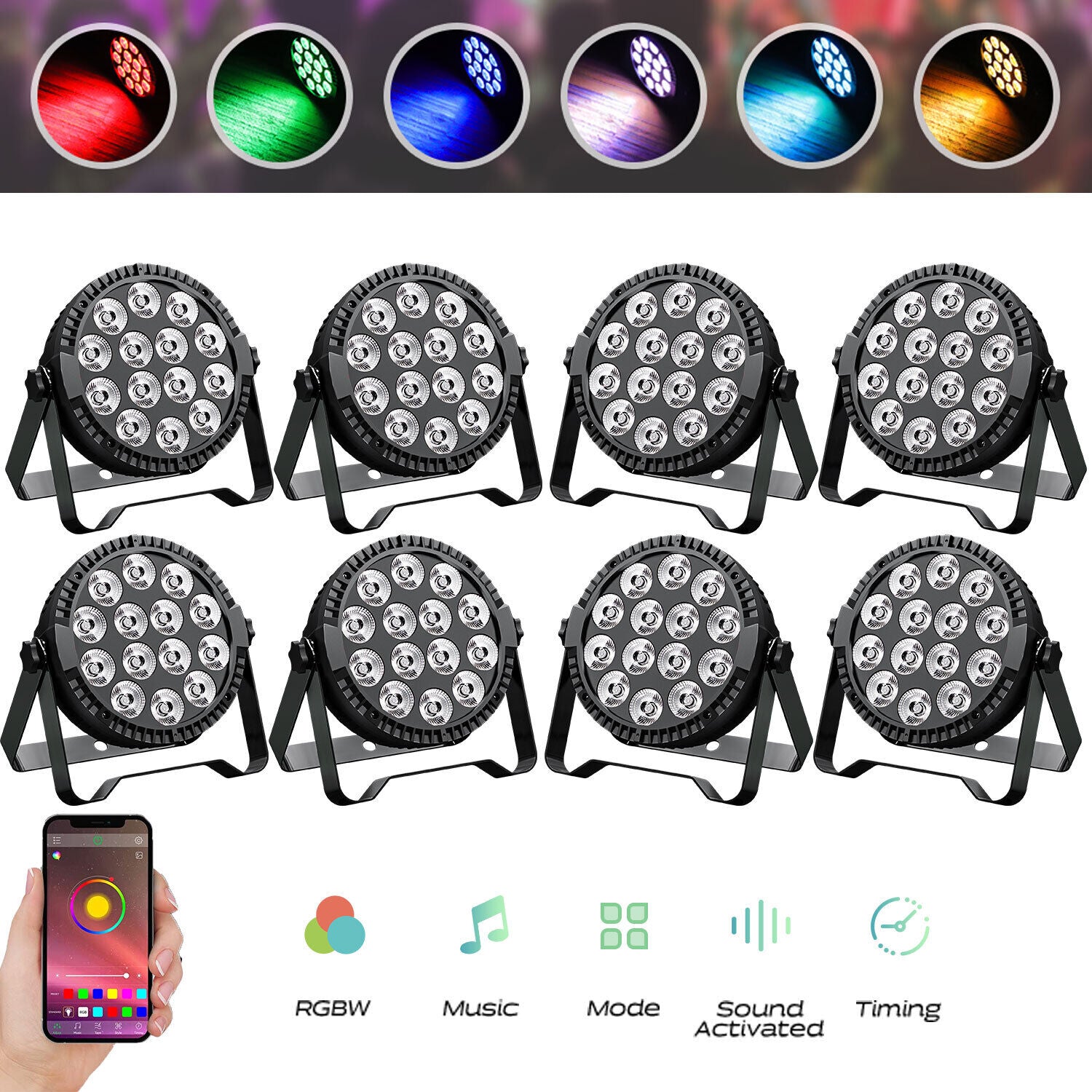4Stk 140W LED Par Bühnenlicht Smart App Steuerung Par Strahler Party Discolicht
