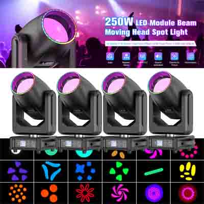 4PCS 250W Beam Moving Head Light 48 Prism Gobo RGBW dj Disco Stage Light