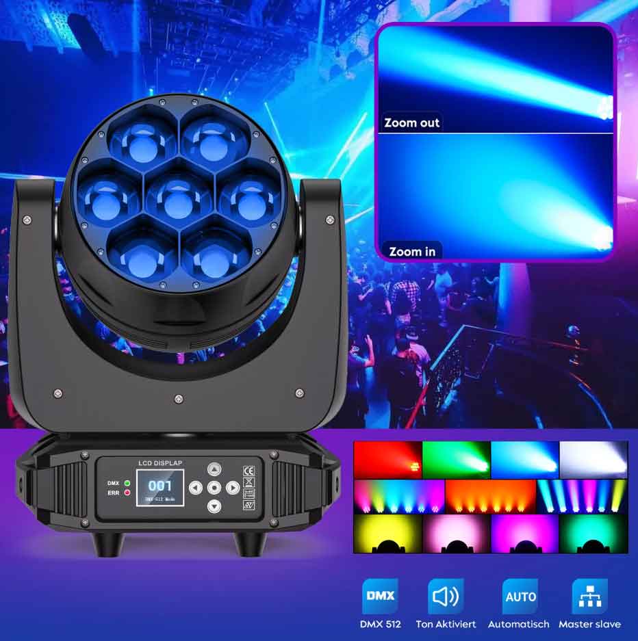 2X 350W LED Zoom Wash RGBW Moving Head Bühnenlicht DJ DMX Beam Spot Strahler show
