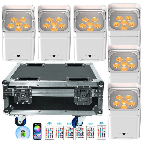 18PCS Wireless Stage Par Light Battery Uplight 6x18W 6in1 RGBWA UV Uplighting +3pcs rechargeable Flight Case