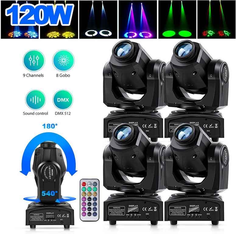 4pcs 120W RGBW 8Gobo Moving Head Light with Remote DMX Spotlight DJ Show Halloween