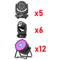 5pcs 300W Zoom Moving Head lights+6pcs 400W 10R moving head lights+12pcs 350W LED Par lights