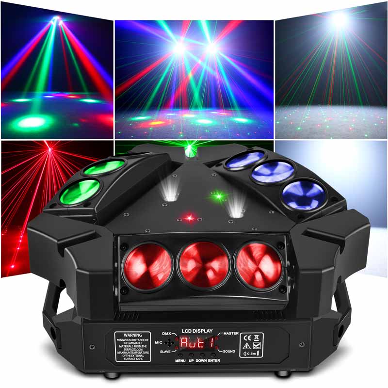 200W Laser Beam Spider Moving Head 9 LED RGBW Partylicht Stage Bühnenbeleuchtung