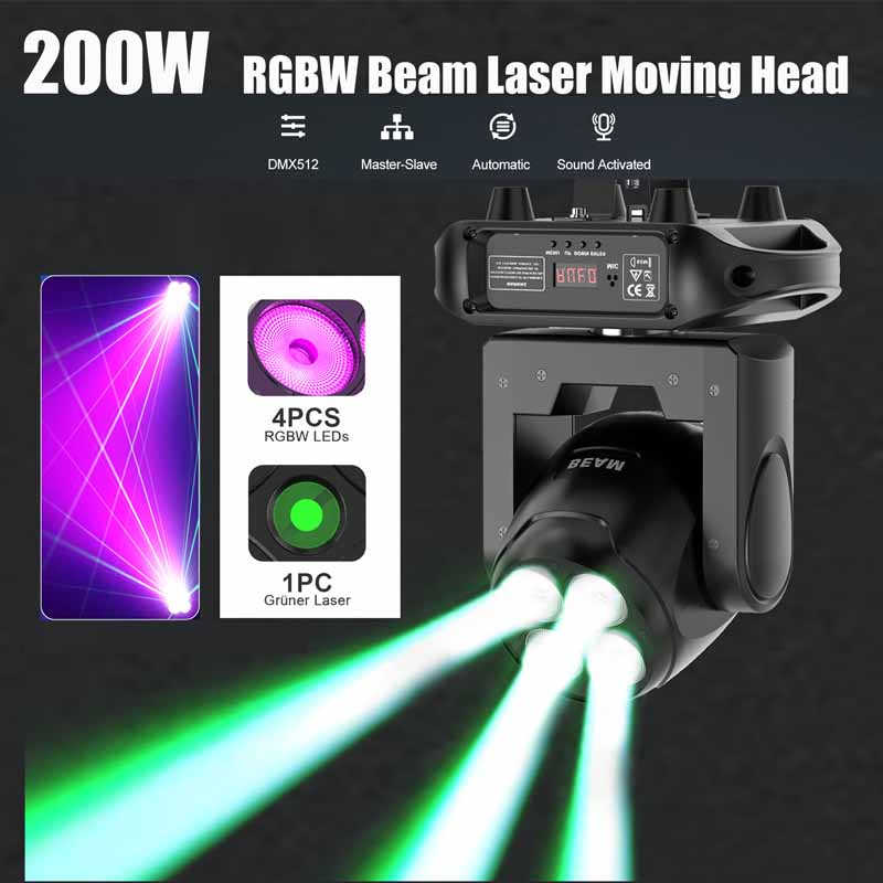 3stk 200W 4 LED Moving Head Wash Bühnenlicht mit Laser DMX Party Disco Effekt Licht