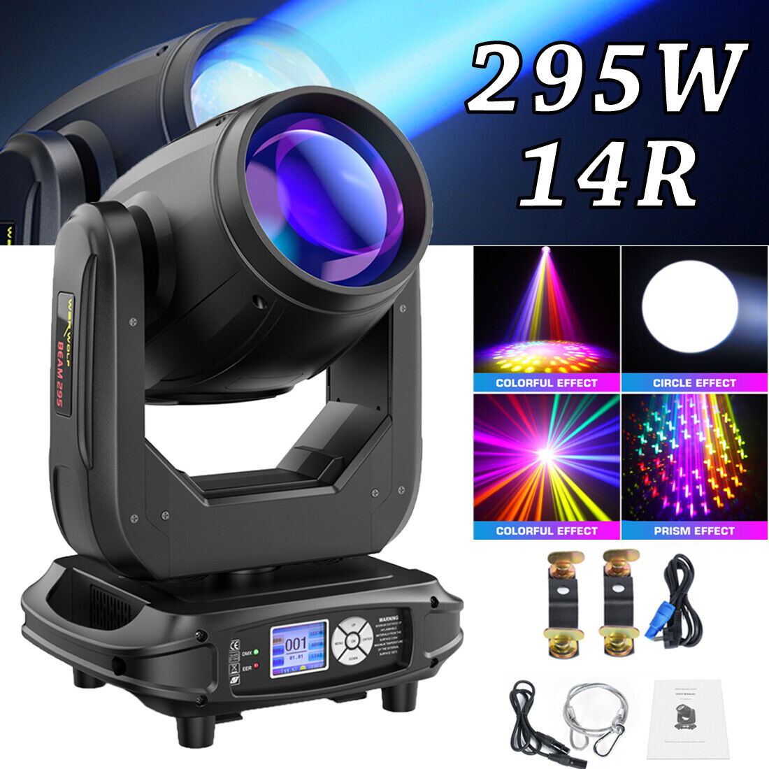 2x 295W 14R Beam Moving Head 1x Flightcase 16 Gobo Prisma DMX Strahler Bühnenlicht +Flightcase