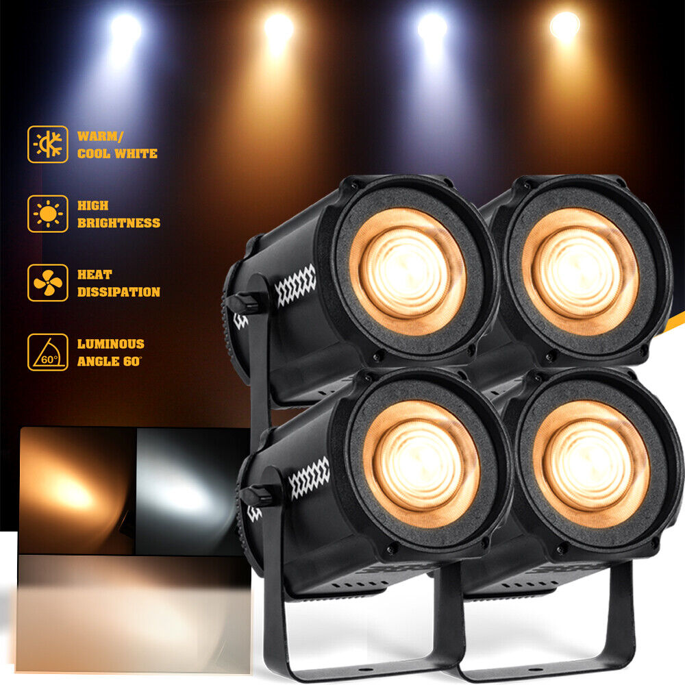 4stk 200W COB Par Scheinwerfer DMX Bühnenlicht LED Warmweiß/Weiß dj Strahler Theater