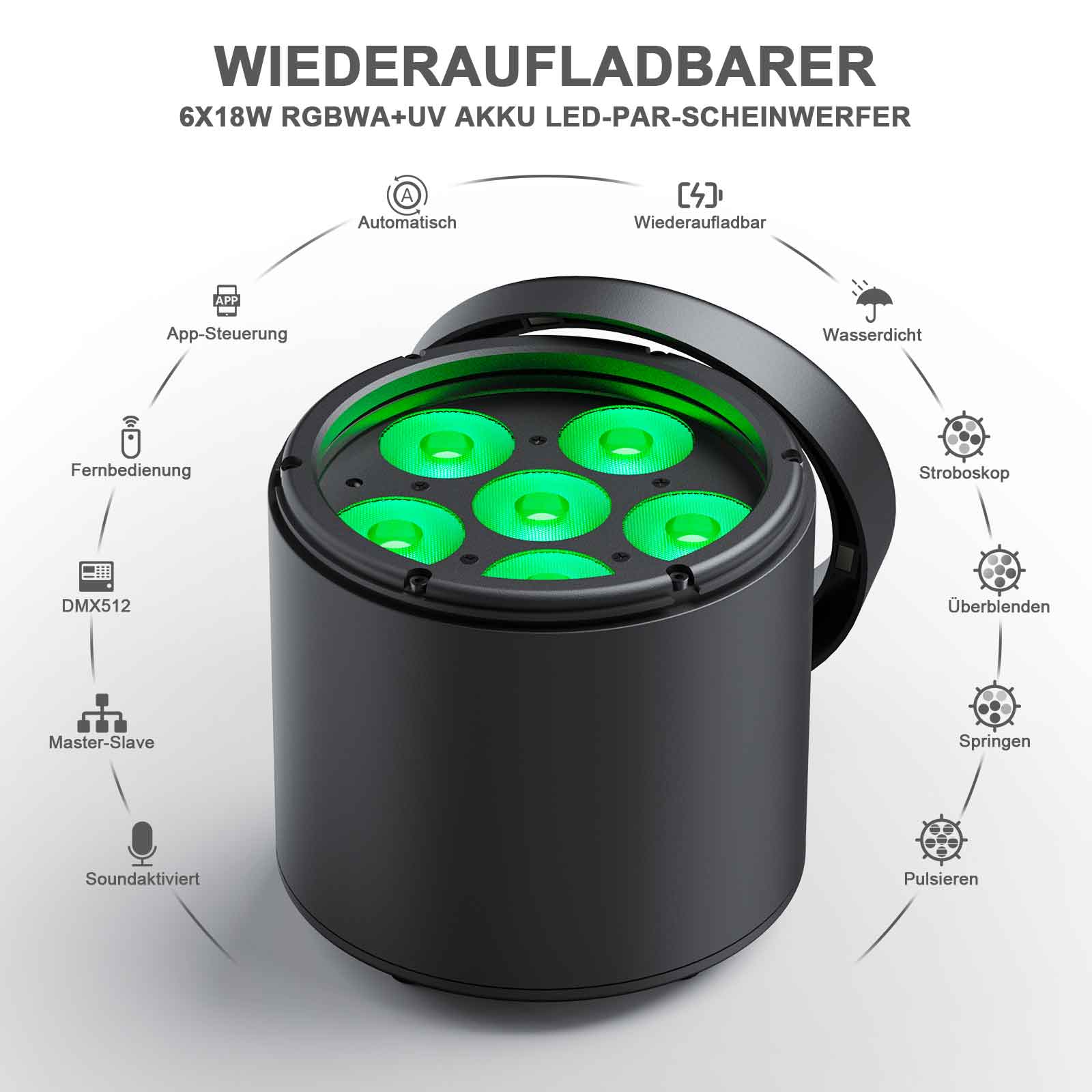 150W IP65 Akku RGBW+UV LED Par Scheinwerfer Fernbedienung/App/DMX Bühnenlicht (Copy)