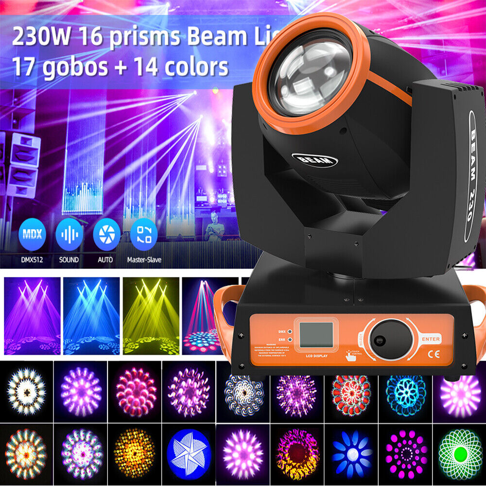 4stk 230W 7R Zoom Moving Head 16 Prism Bühnenlicht Beam Gobos DMX Bühnenbeleuchtung