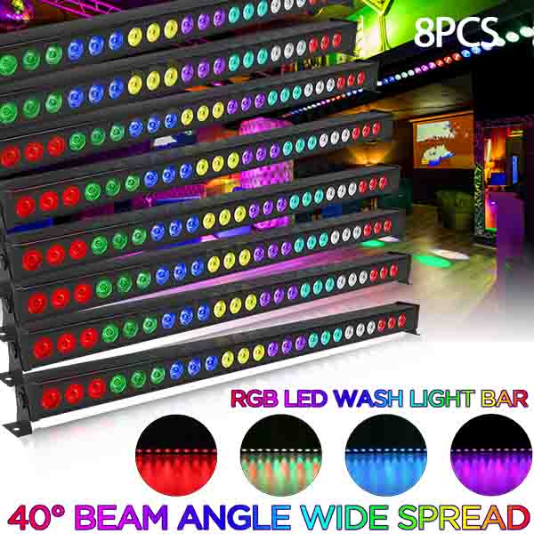 8PCS 24LED RGB Wall Wash Light Stage Lighting Bar DMX DJ Disco Party Show Lights