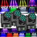 4PCS 7x50W LED Zoom Moving Head Stage Light RGBW DMX Beam Wash Lighting DJ Disco Bar