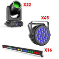 22PCS MOVING HEAD LIGHT+45PCS PAR LIGHT+16PCS WALL WASH LIGHT