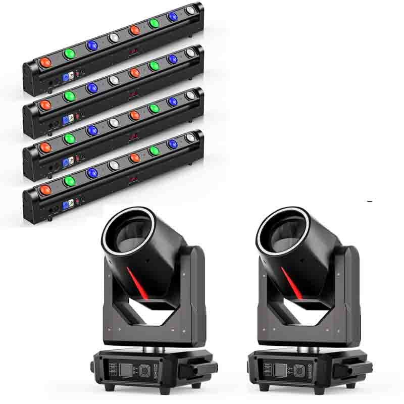 4PCS  8x15W RGBW 4in1 LED Moving Head Beam Bar+2PCS 380W Moving Head Light