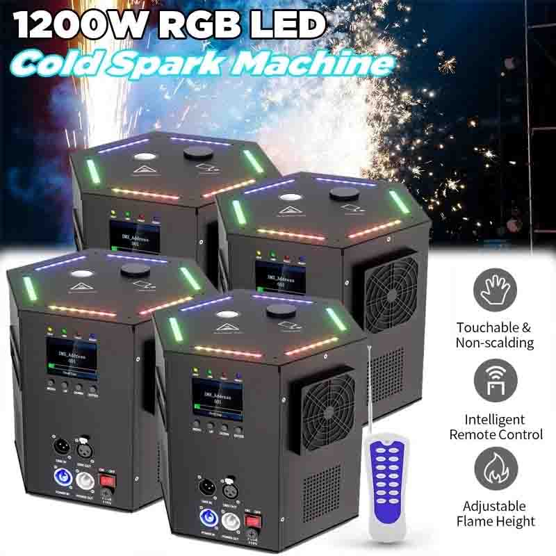 4PCS 1200W RGB LED Cold Spark Firework Machine Stage Effect Wedding DJ Party DMX