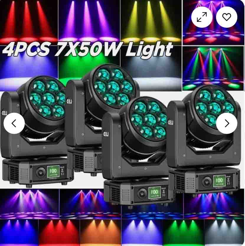 4PCS 7x50W LED Zoom Moving Head Stage Light RGBW DMX Beam Wash Lighting DJ Disco Bar