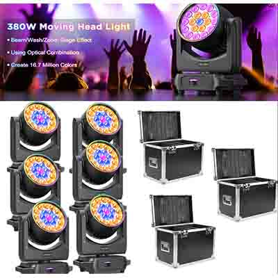 6pcs 19LED*20W 4-in-1 Moving Head Stage Light DMX RGBW Beam DJ Disco Light+3case