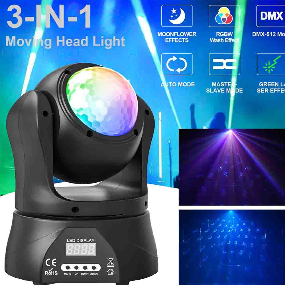 3PCS LED Double-sided Moving Head Stage Lights RGBW Spot Light Laser Effect DJ Event