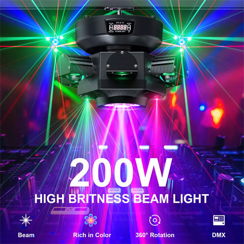 2x 200W Strobe Laser Moving Head RGBW Beam Bühnenlicht DMX DJ Party mit 6Lichtarmen