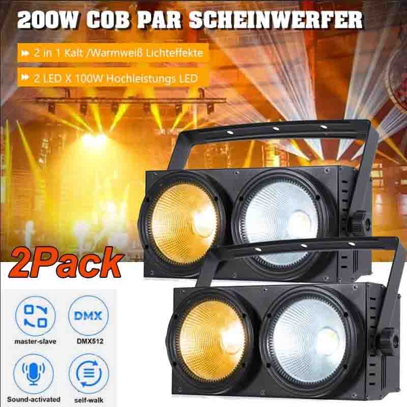 2PCS Stage Lighting Two Eyes COB Par Light 200W LED DMX DJ Audience Blinder Fill