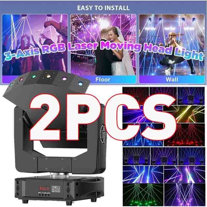 2PCS 6-Eyes RGB XYZ DJ Laser Light Moving Heads DMX DJ Disco Party Stage Lighting