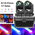 2X 230W Zoom Moving Head 8+16 Prism Bühnenlicht Beam 17 Gobos DMX mit Flightcase