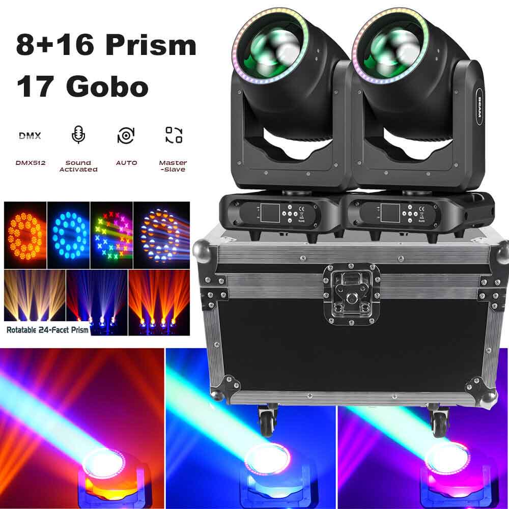 2X 230W Zoom Moving Head 8+16 Prism Bühnenlicht Beam 17 Gobos DMX mit Flightcase