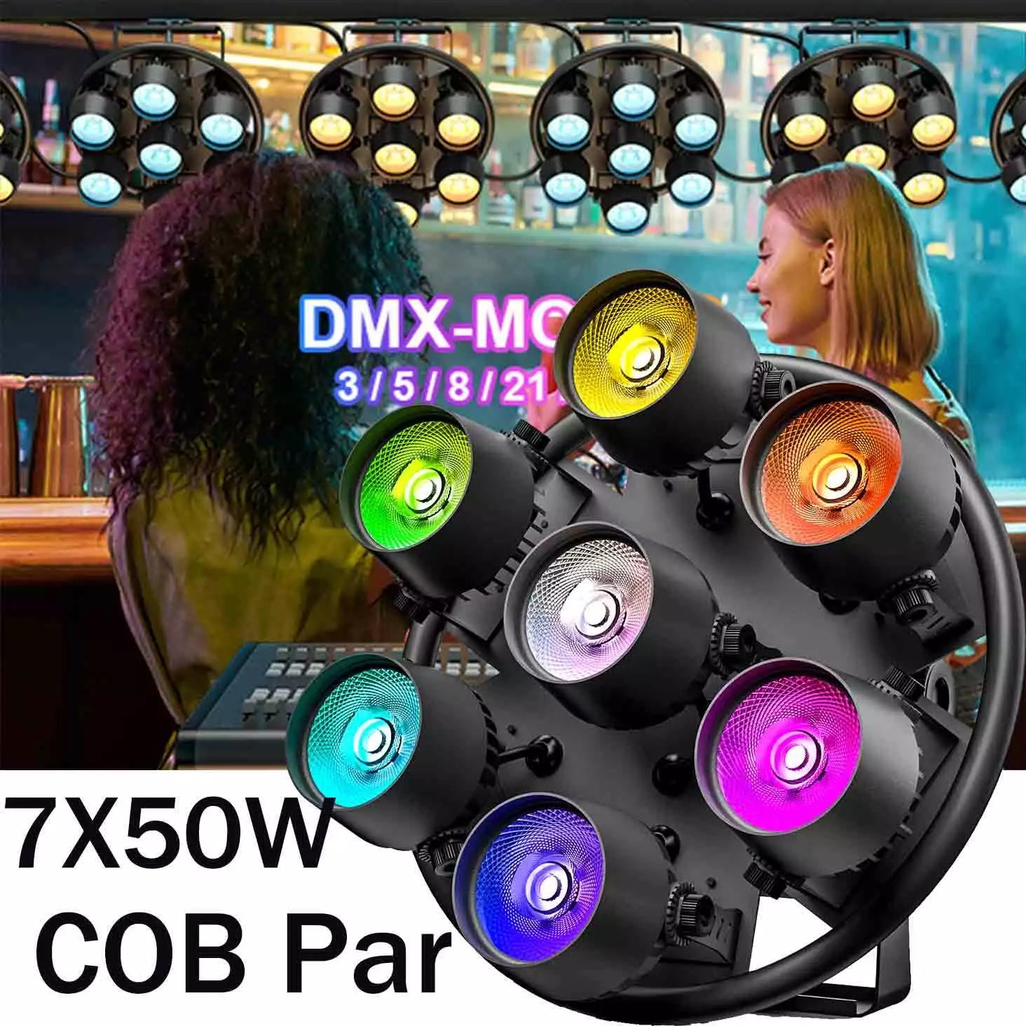 6stk 7X50W COB 7 LEDS Par Spotlight DMX Stage Light RGB Weddings Theatre Show