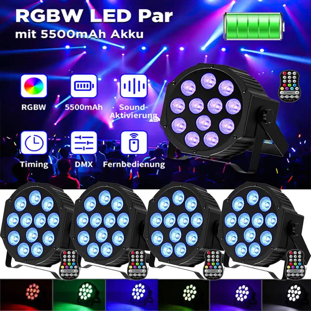 12stk 120W RGBW 12LED PAR Wiederaufladbar Akku Wash Bühnenlichter Strahler U`King