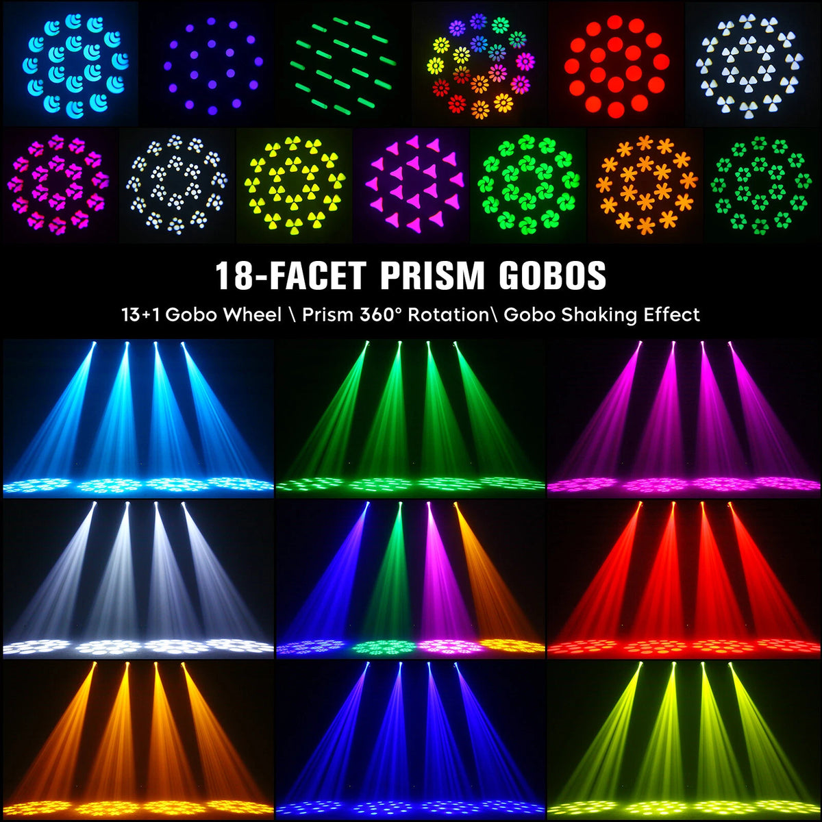 200W 18 Prism 14 GOBO LED Moving Head Stage Lights Beam Zoom DJ Disco Show