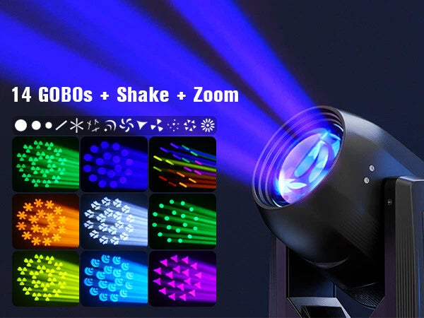 200W 18 Prism 14 GOBO LED Moving Head Stage Lights Beam Zoom DJ Disco Show