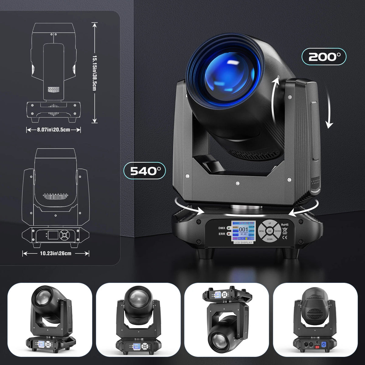 200W 18 Prism 14 GOBO LED Moving Head Stage Lights Beam Zoom DJ Disco Show