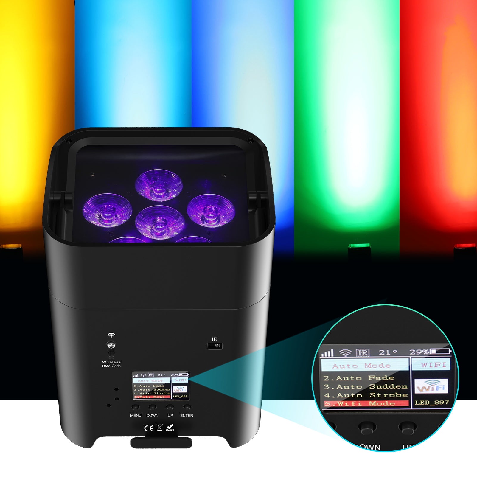 4stk 108W RGBWA UV Akku LED Par Strahler Wiederaufladbarer DMX WIFI APP Bühnenlicht